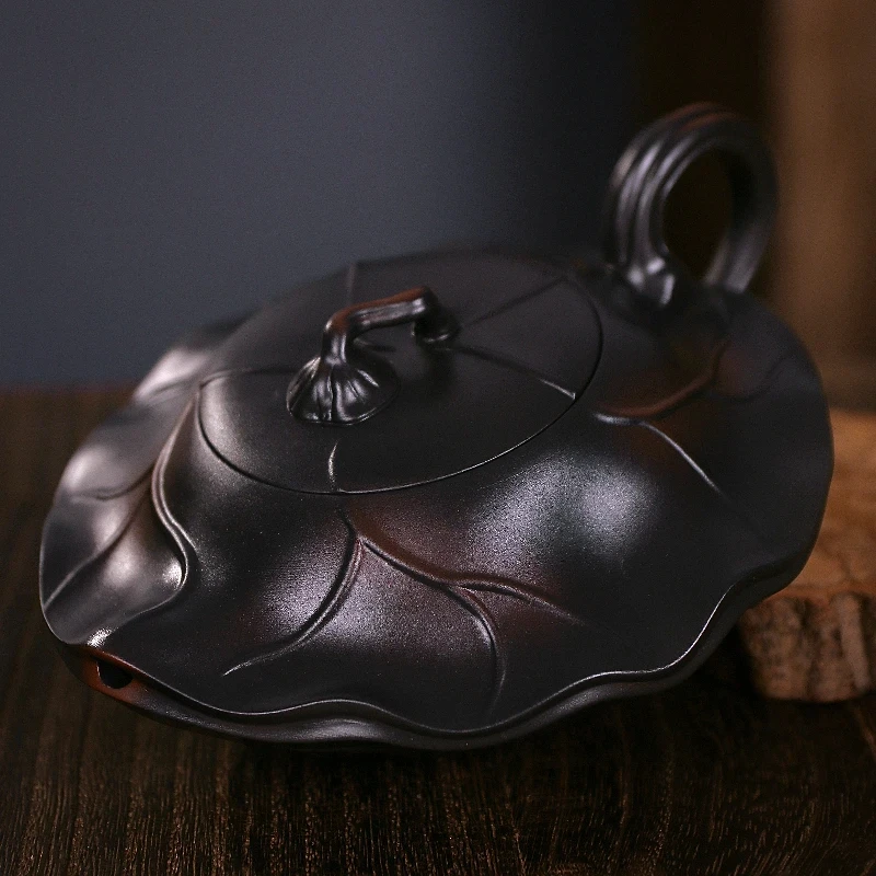 紫陶富甲天下荷叶凤鸣壶大容量家用中式纯手工泡茶壶复古大号紫砂