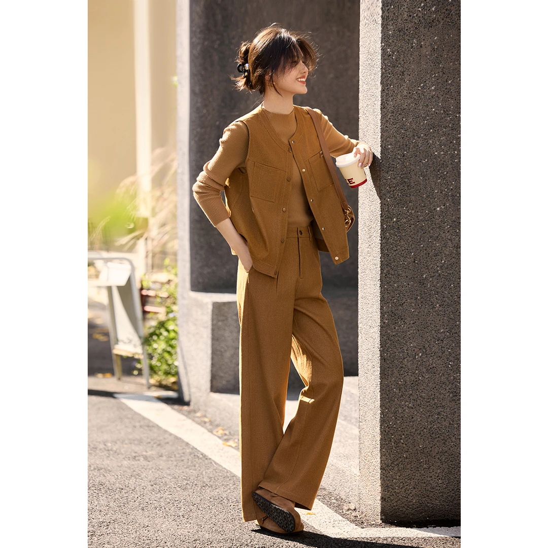 轻休闲减龄彩色牛仔马甲长裤套装2025秋季彩牛两件套套装