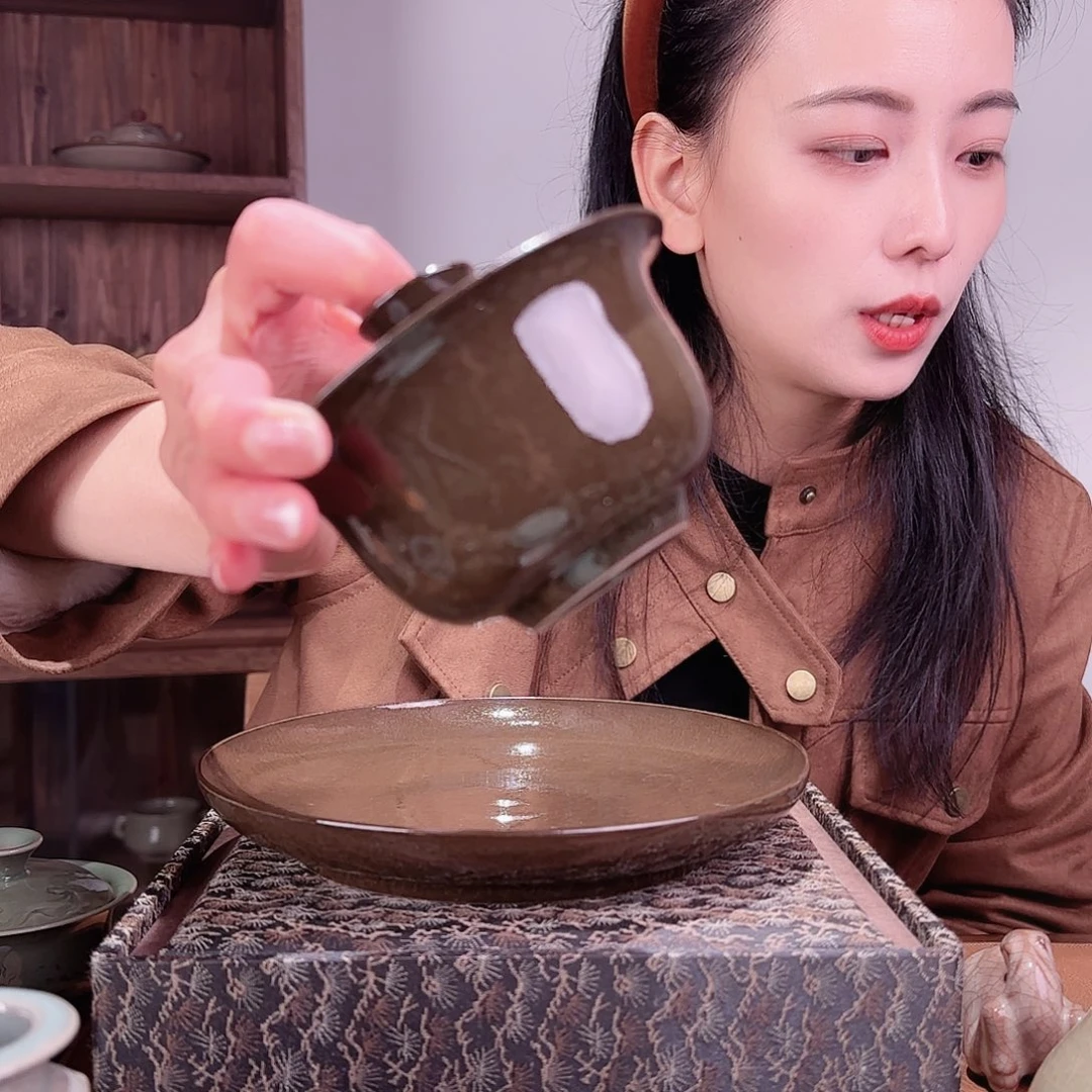 瓷摆件盖碗玻璃釉