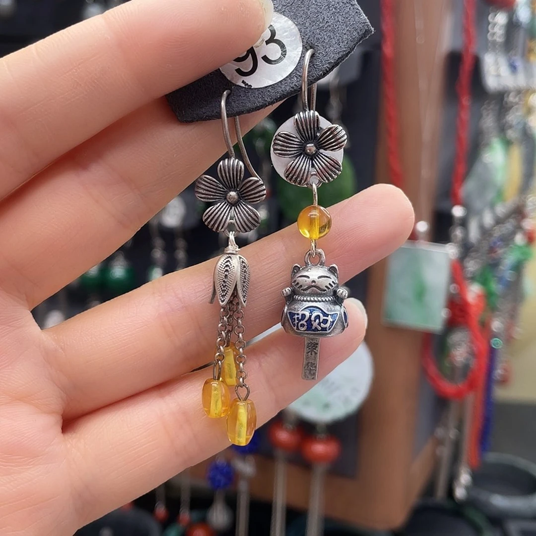 翡翠耳饰银S925镶嵌小*花750ghjhyh