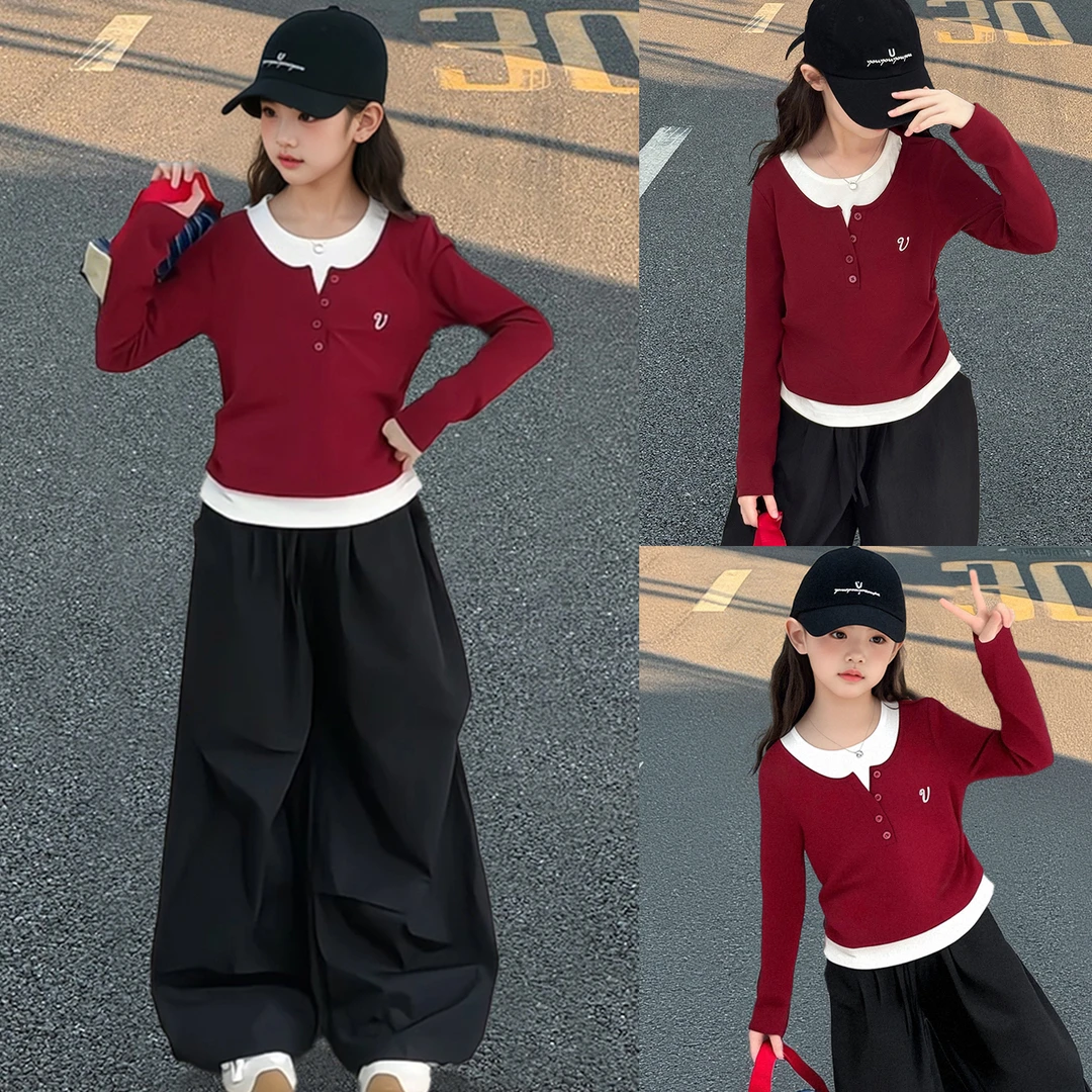 女童t恤长袖秋装2025新款儿童韩系套装上衣大童女孩超好看打底衫
