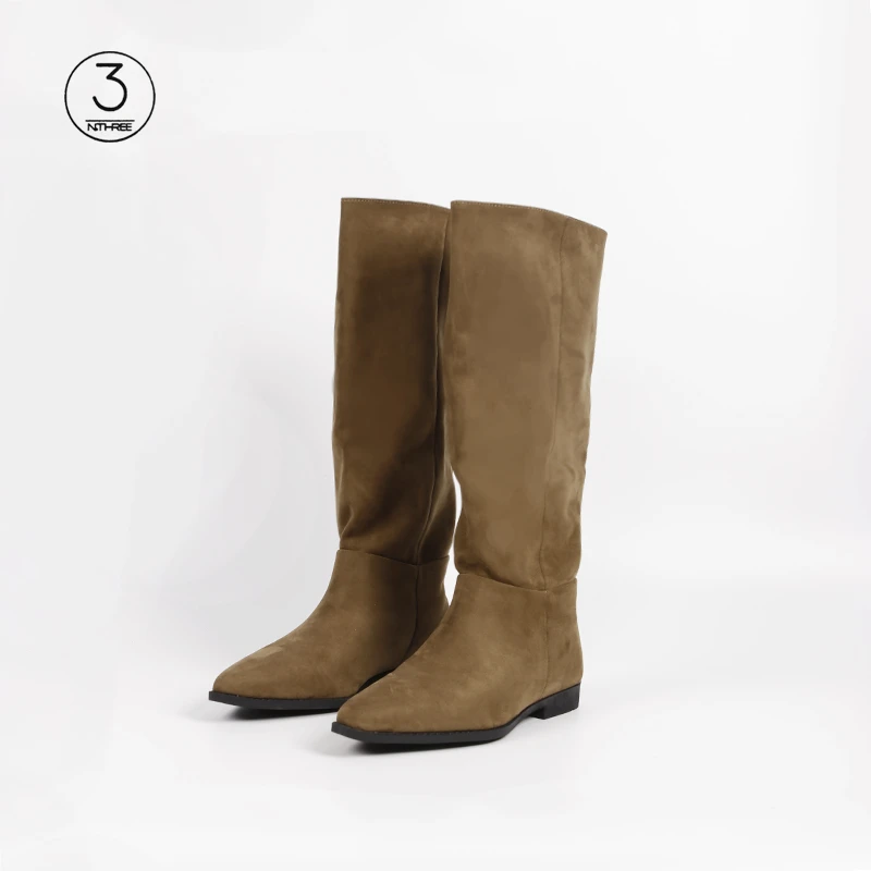 CL6541【品牌撤柜清仓】磨砂羊皮尖头长靴女2025新款长筒靴不过膝