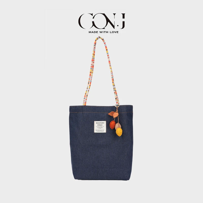 美式双根托特包格子耐磨双根单肩包学院风运动风牛仔水洗帆布包