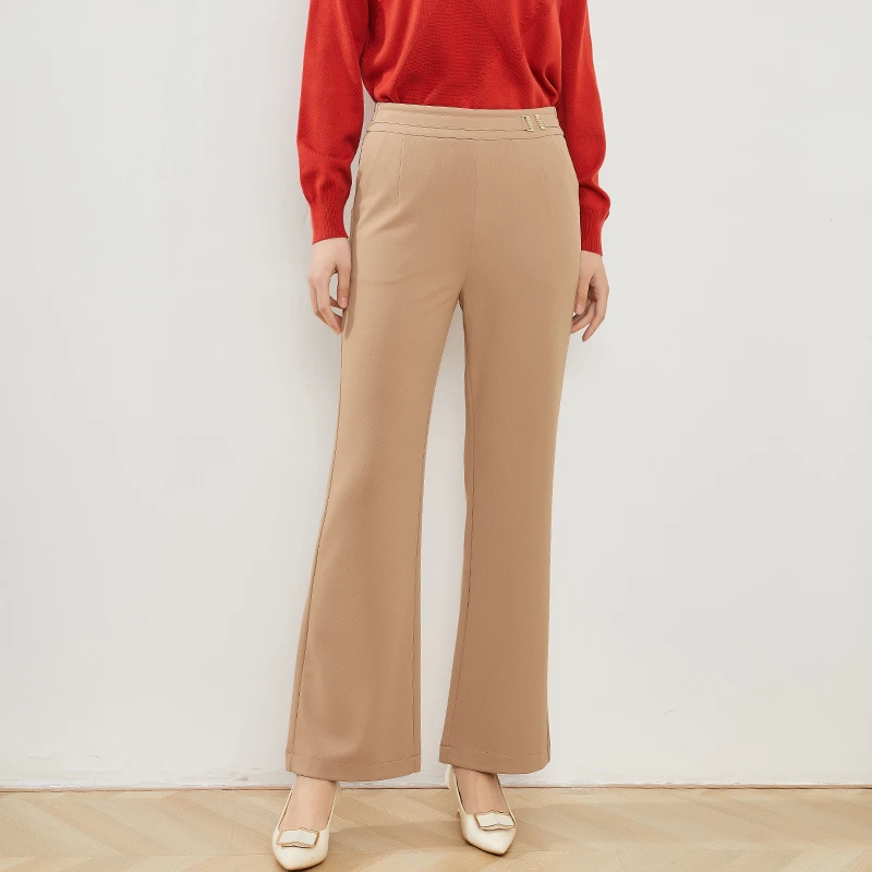 梦燕春秋女款高腰显瘦休闲微喇叭直筒裤高级垂感阔腿裤AD05B4502