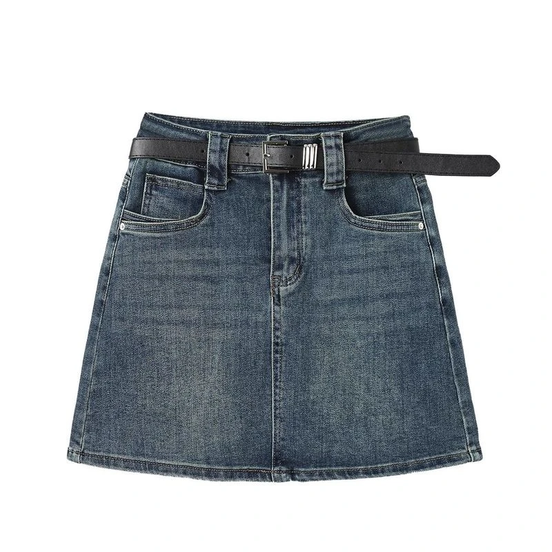 复古蓝牛仔半身裙女2025夏季新款高腰显瘦辣妹防走光a字包臀短裙