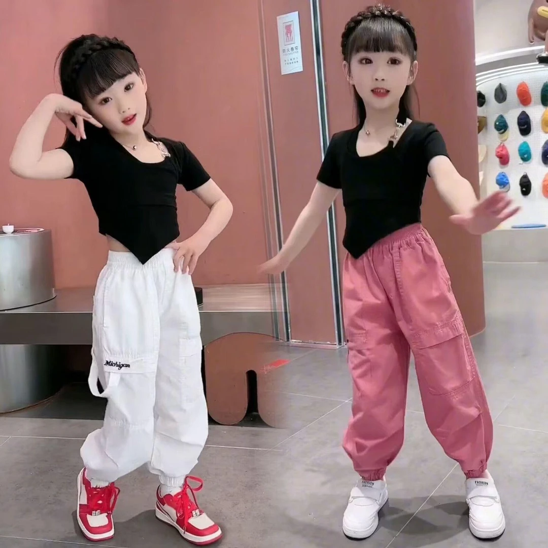 女童夏装时髦挂脖T恤工装裤套装2024新款洋气早夏儿童装女孩夏季