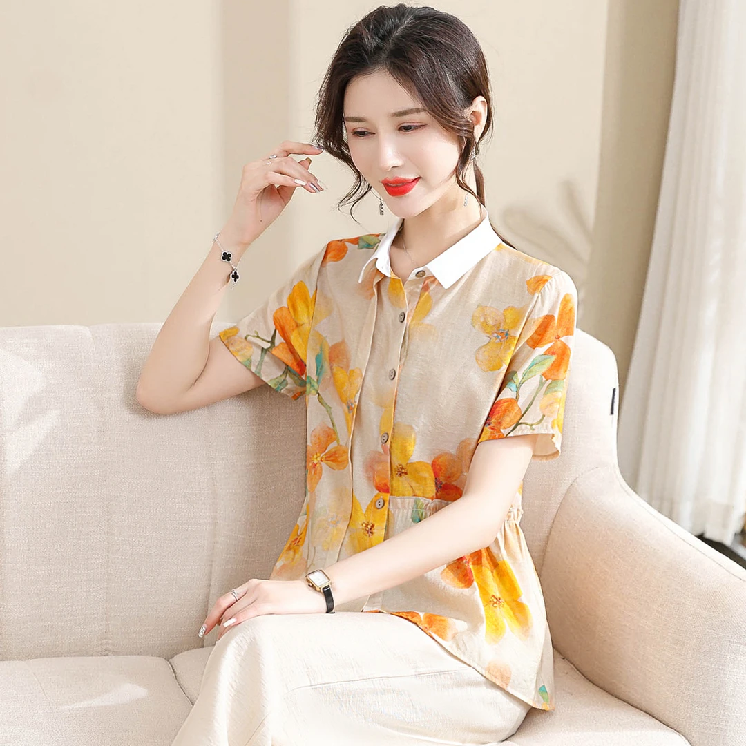 国风妈妈装夏季中老年女装衬衣宽松奶奶两件套衣服洋气翻领套装