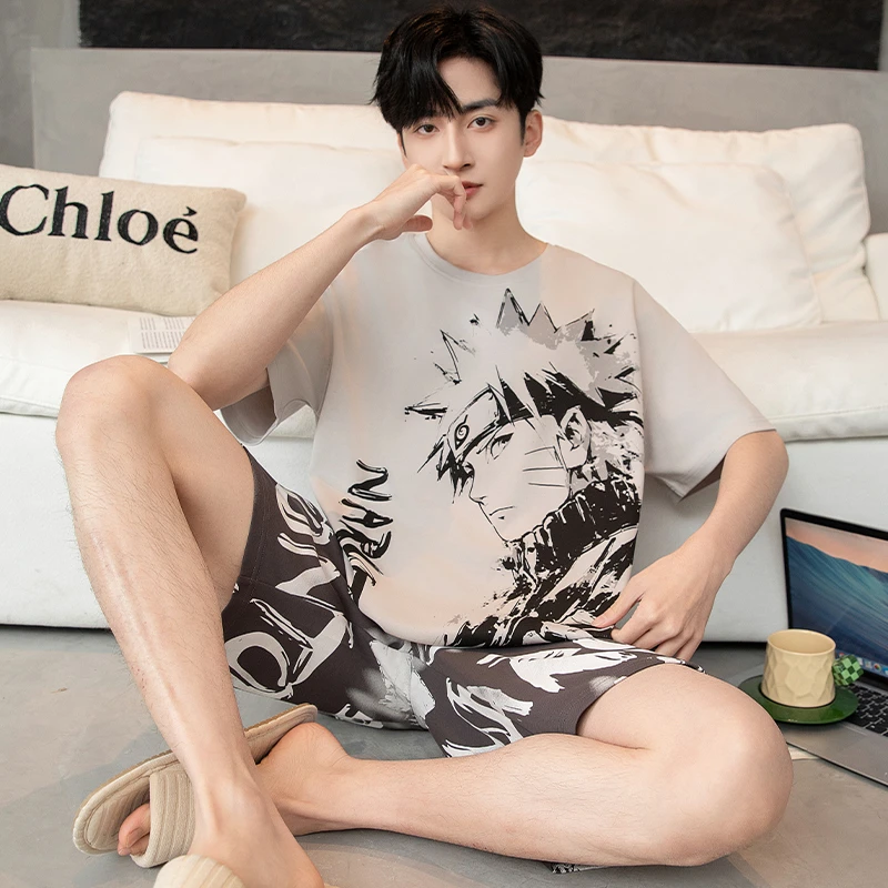 卡通动漫睡衣男夏季纯棉短袖薄款青少年加大码男士夏天学生家居服