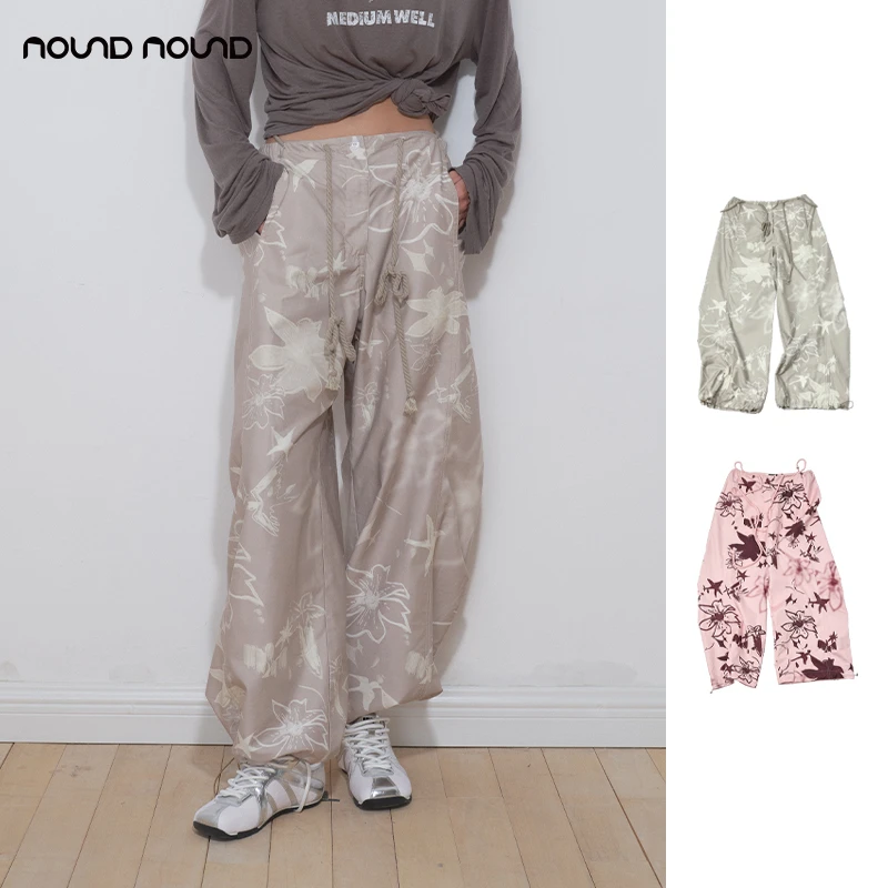【MEDIUM WELL】nound买手店满印手绘花朵抽绳降落伞裤女24秋冬新款
