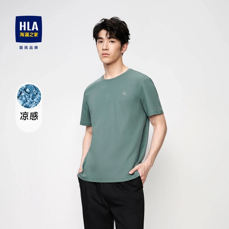HLA/海澜之家易打理短袖T恤男舒适凉感高周波印花春夏圆领短t男款