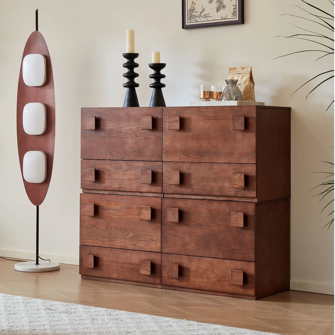 法式中古风卡门柜黑色复古客厅靠墙置物柜实木斗柜模块组合储物柜