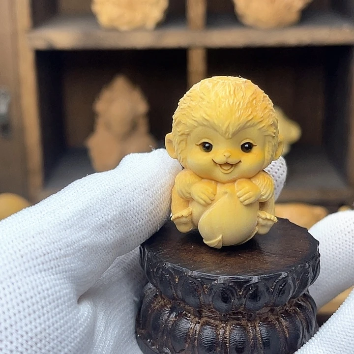 木灵猴献寿连带底座一套