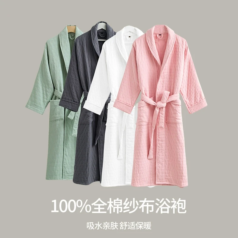 纯棉浴袍六层纱布吸水速干浴衣冬季加厚男女情侣睡衣可穿浴巾睡袍