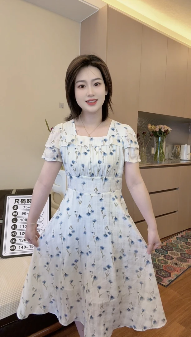 换季清仓【白玉兰山 】度假风气质法式方领收腰显瘦夏季连衣裙