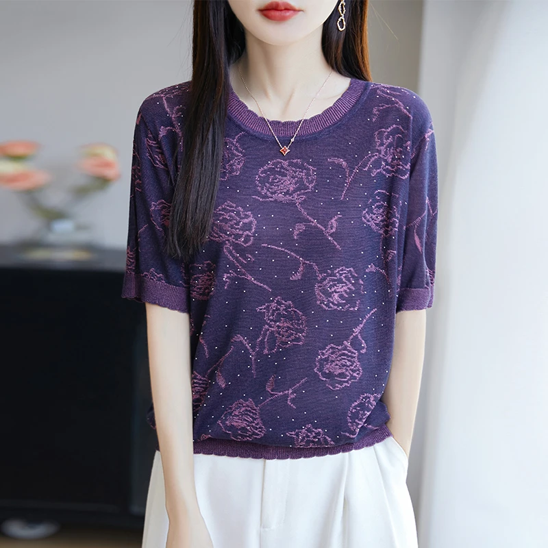 品牌休闲风短袖女针织宽松女装气质洋气显瘦百搭