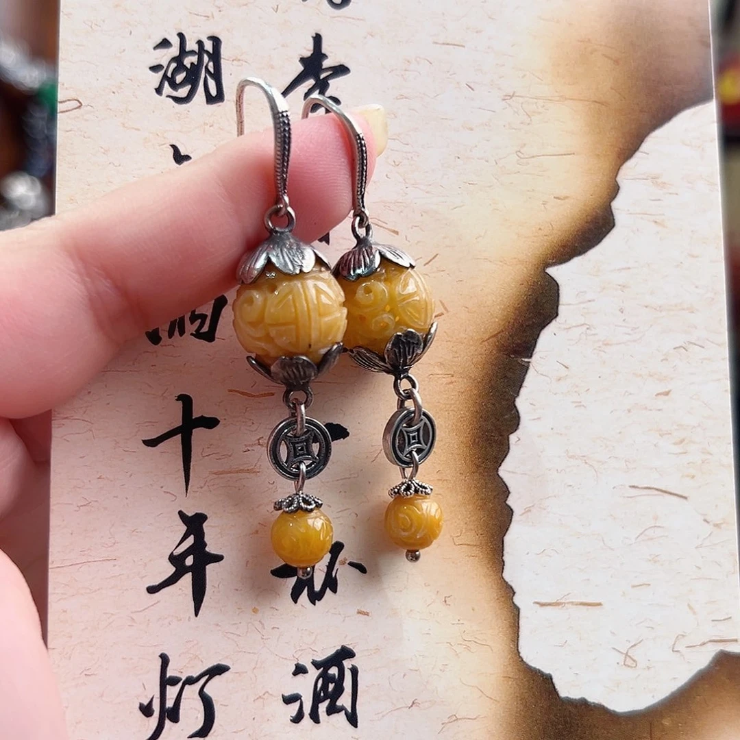 翡翠银S925镶嵌耳饰国风