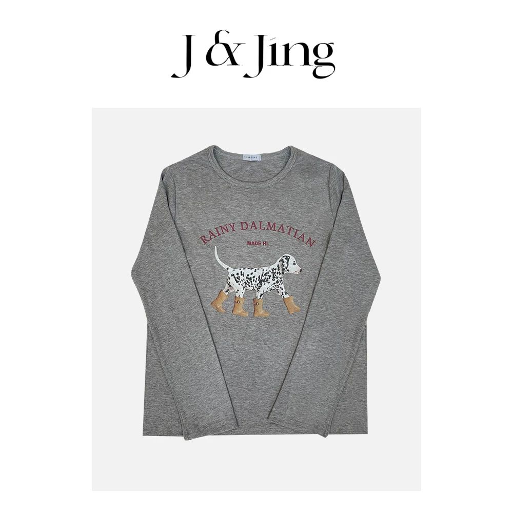 J&Jing-「穿鞋的斑点狗」-早秋韩系小狗印花罩衫长袖265