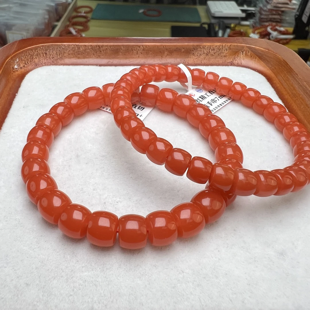 【小刘南红】保山南红滴水洞（典藏）直切单圈手串7mm+  多样性发一