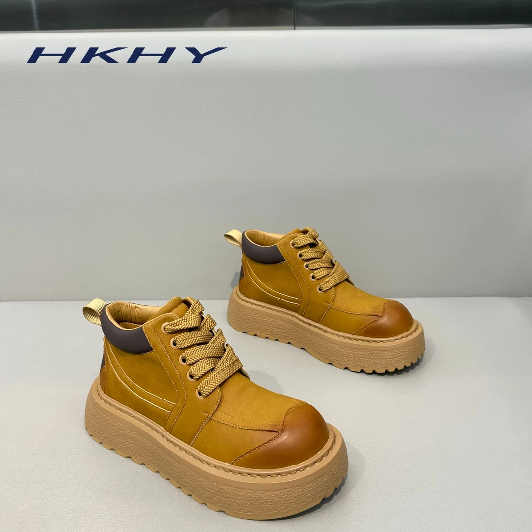 HKHY男鞋冬季新款男士厚底高帮马丁靴2025新款大头鞋加绒加厚棉鞋