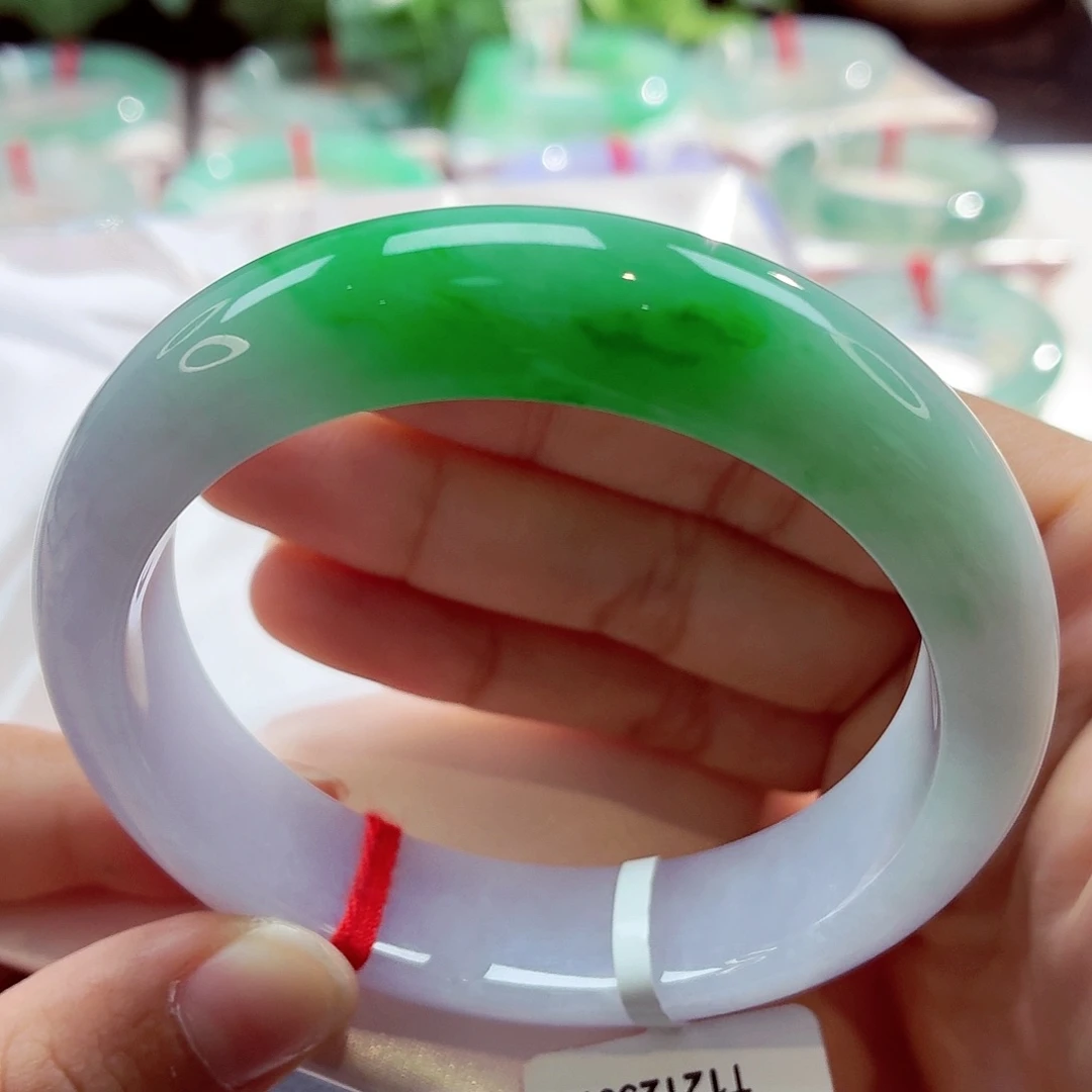 翡翠未镶嵌手镯宽版紫底飘阳绿68-32