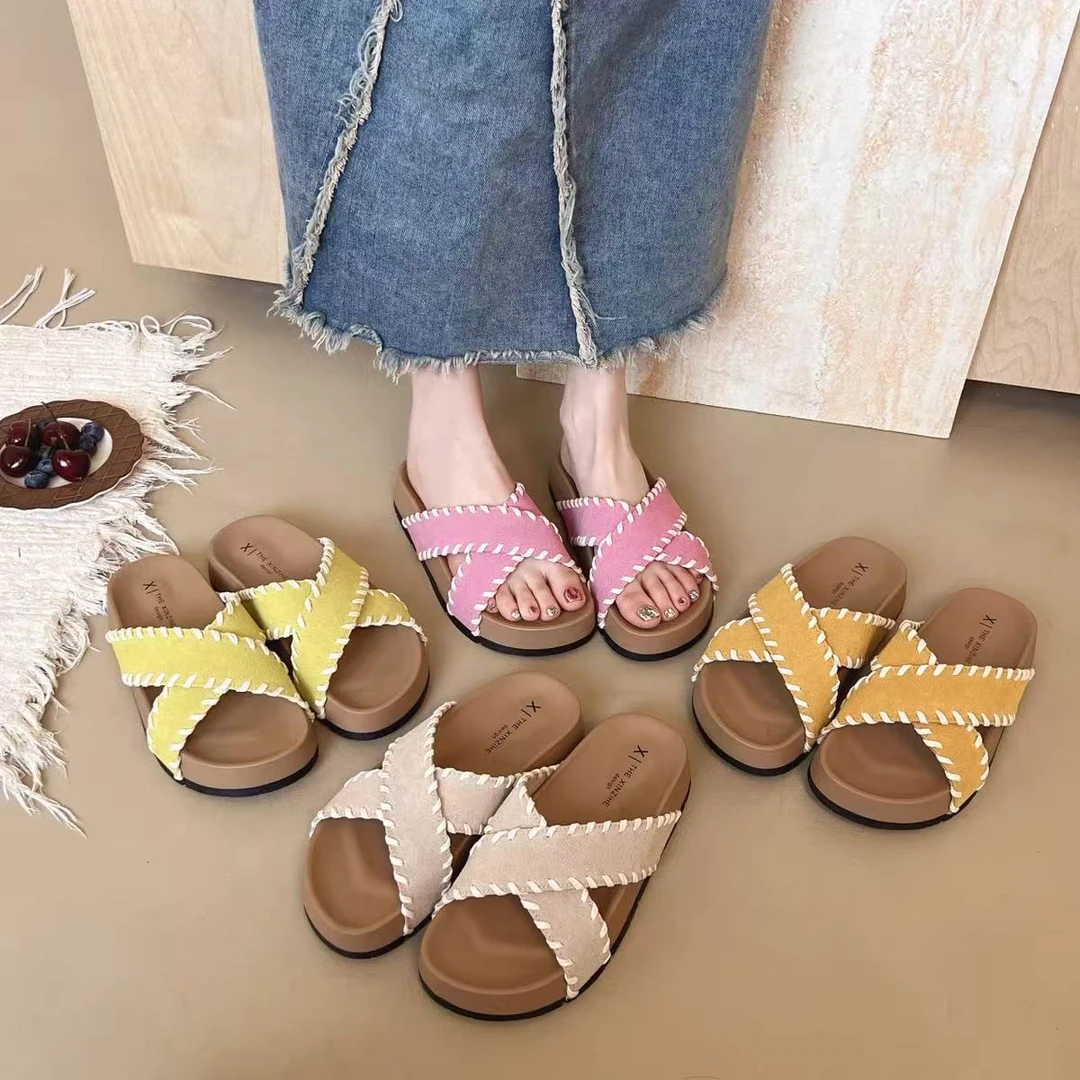 法式温柔晚晚交叉夏外穿新款配裙子复古时尚拖鞋8812