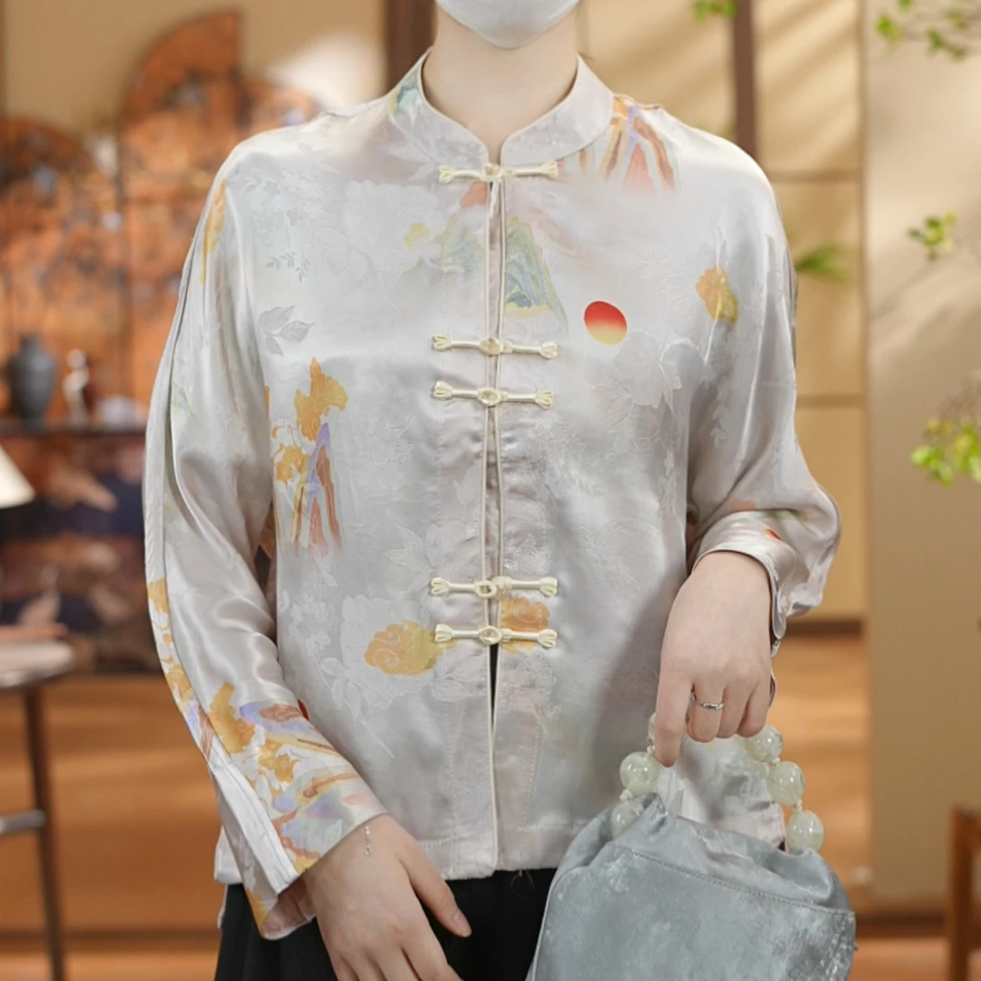 《花雨岸-外套》2025新中式国风提花女士外套