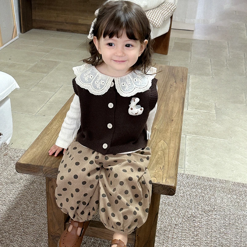 婴儿衣服毛衣秋装女宝宝套装新款韩版甜美春秋季一岁婴幼儿三件套