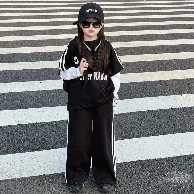 女童运动印花套装春季新款2025韩版中大童女孩洋气时髦休闲两件套