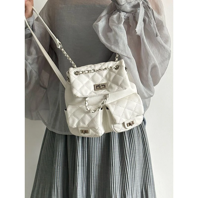 韩版小香风百搭菱格链条双肩包包女学生通勤大容量时尚双肩背包女