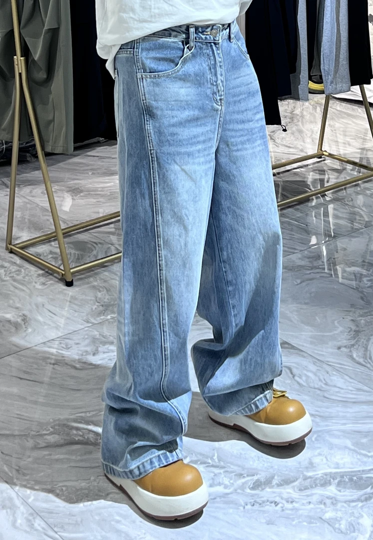 HH- YAPI 欧美小众极简复古洗水宽松阔版情侣款牛仔裤88815