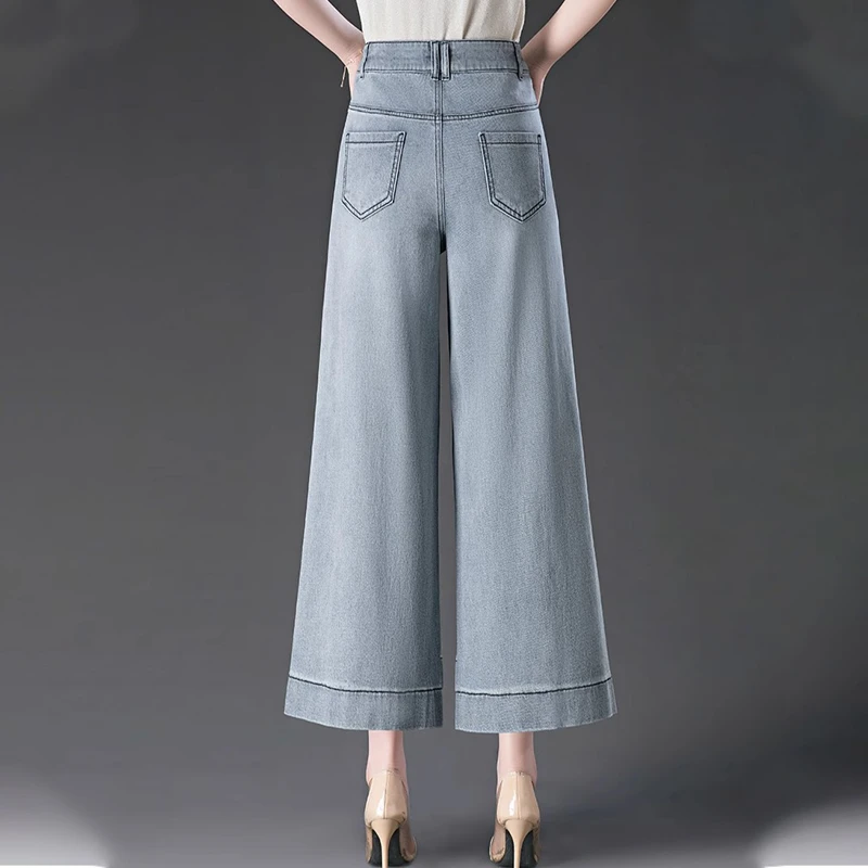 烟灰色阔腿牛仔裤女2025新款夏季薄款小个子宽松直筒九分八分裤子
