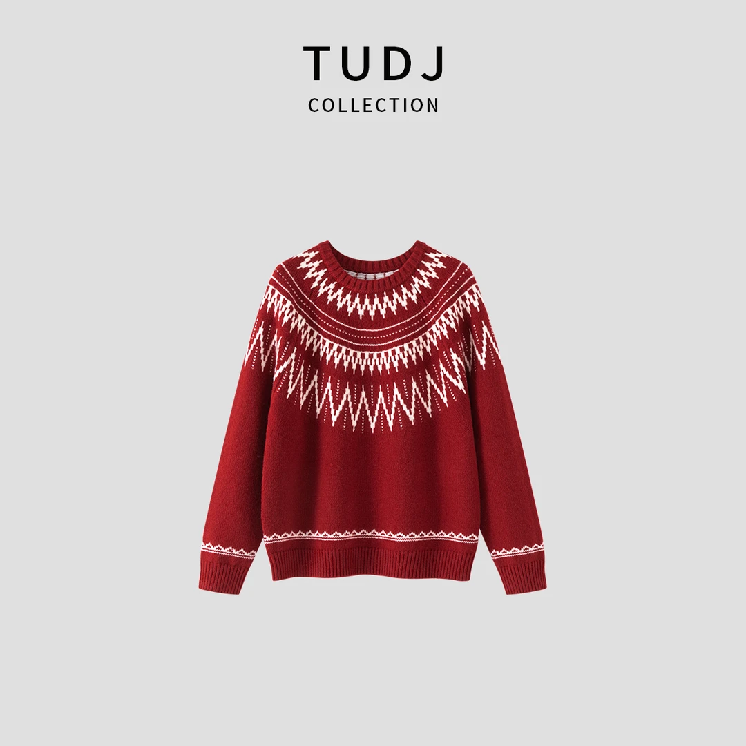 TUDJ【费尔岛圆领羊毛毛衣】秋冬女款长袖百搭复古宽松针织气质上衣