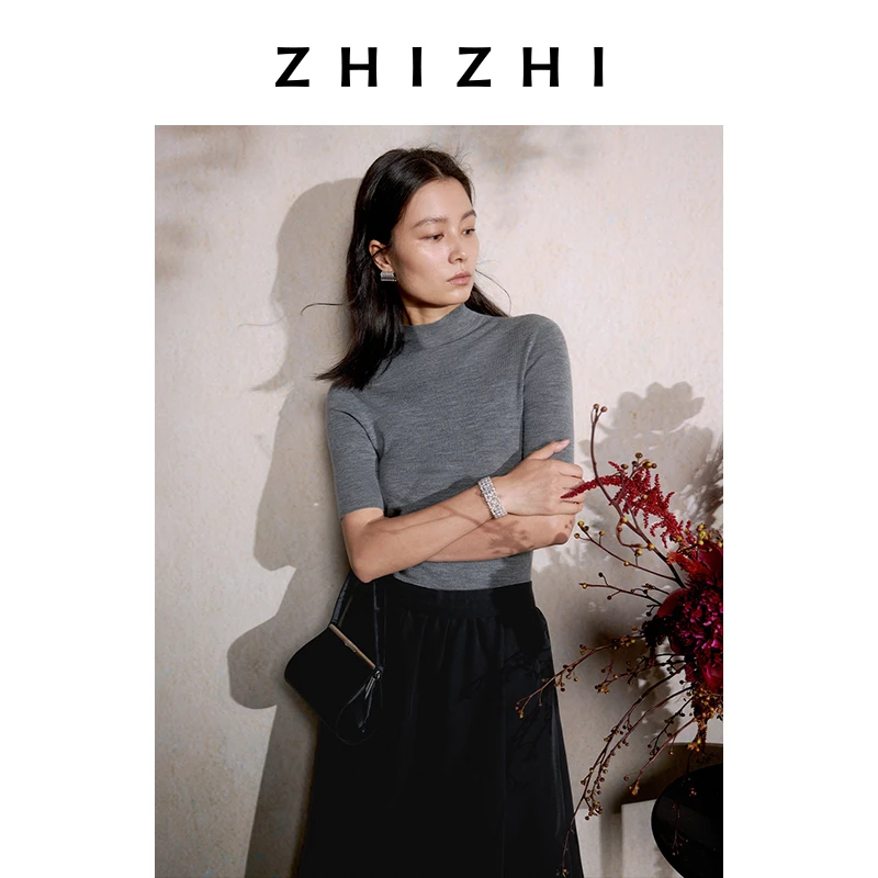 致知 涵岚 全羊毛半高领中袖无缝打底25年秋季新款ZZ2EAKZN056