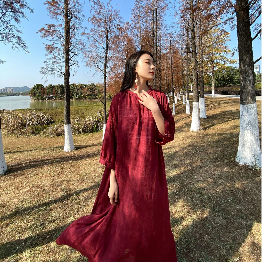 「北方部落」新款气质休闲文艺复古连衣裙 0249