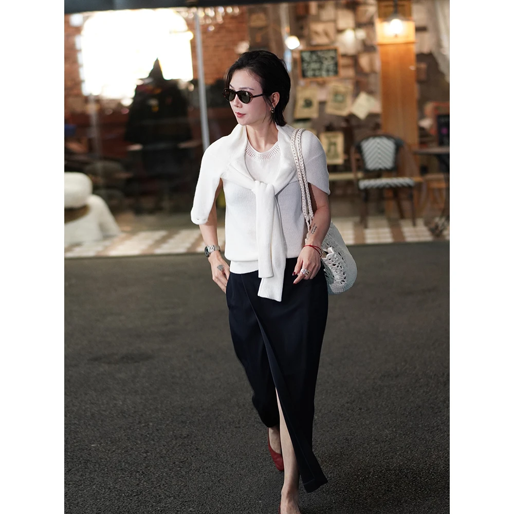 SHIIEELL现货 无袖背心吊带女夏季复古洋气针织镂空圆领背心Z7014