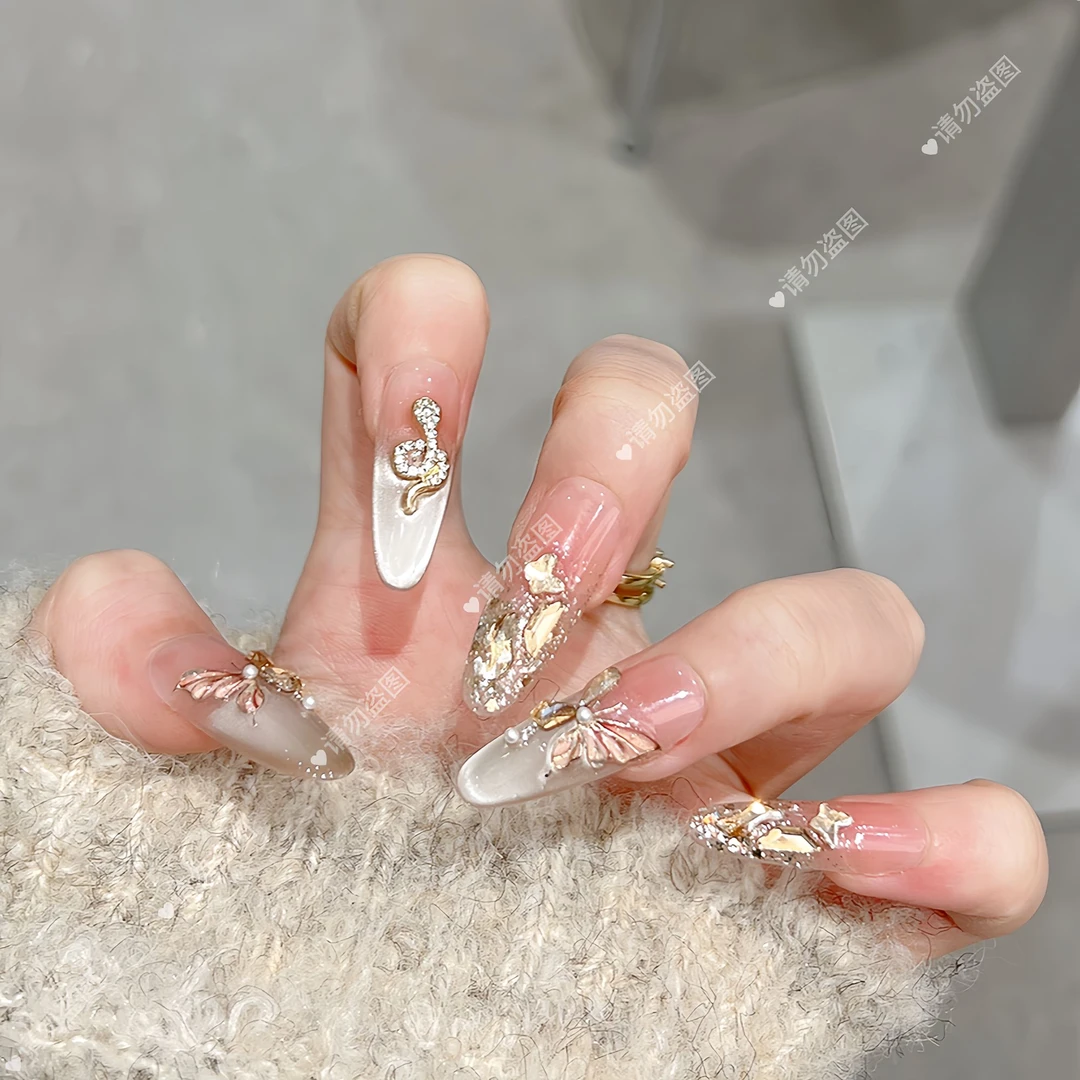 现货【灵蛇来财】纯手工腮红金色小蛇蝴蝶穿戴甲