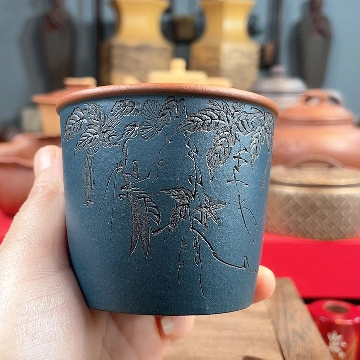 茶杯紫砂粉浆口线杯杯内花泥