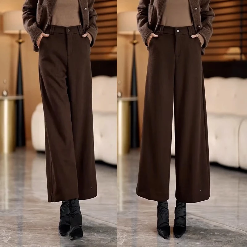 加厚毛呢阔腿裤女2025秋冬新款高腰气质时尚休闲裤百搭宽松九分裤