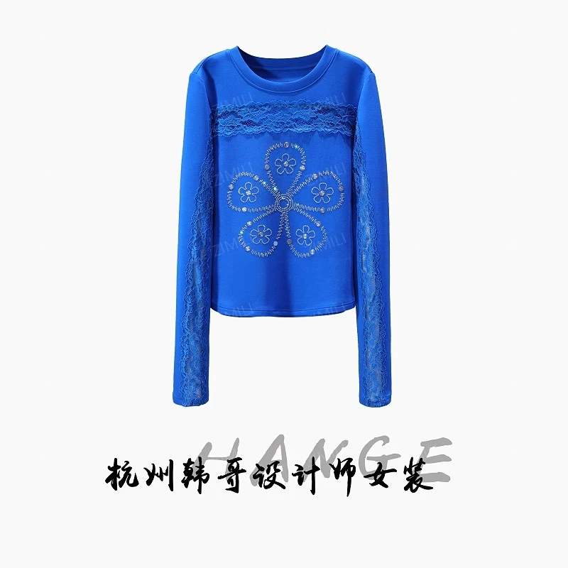 【韩哥女装】2025欧版景泰蓝拼蕾丝烫钻休闲10055-A1