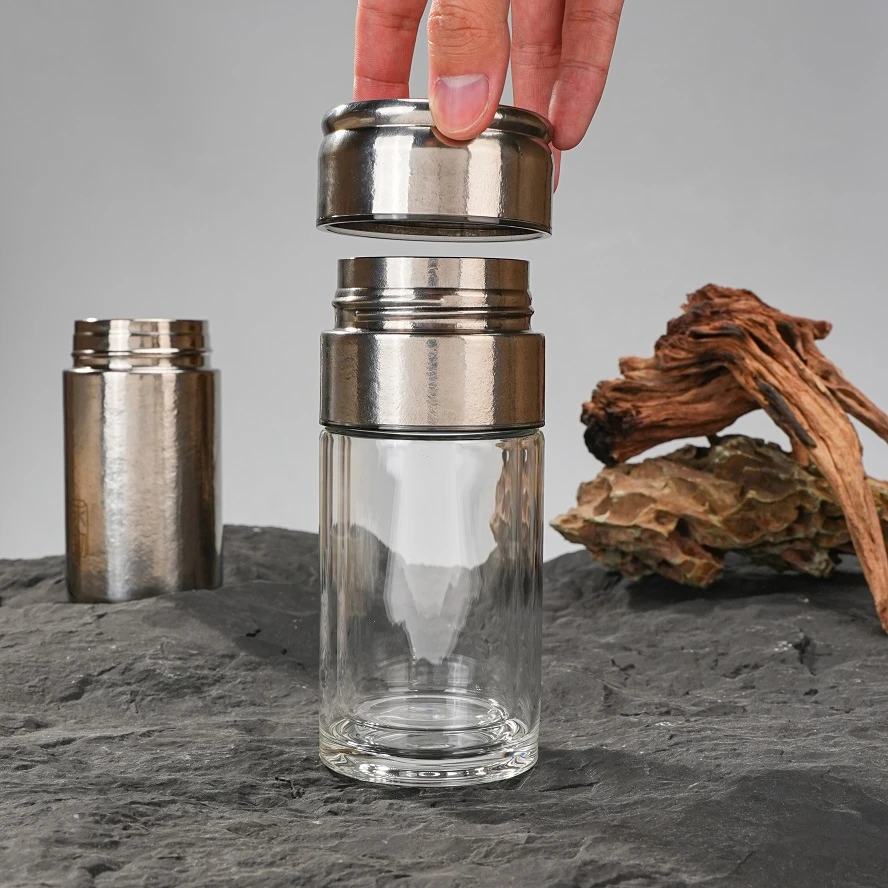 求物茶水分离双杯体茶水分离杯+求物口袋杯本色+随心纯钛茶叶罐