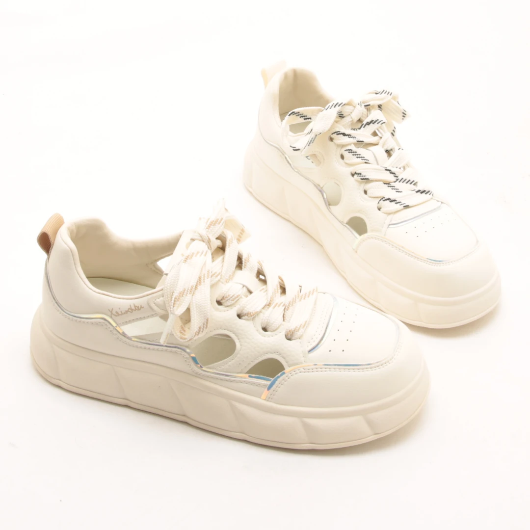 5920春夏新款镂空小白鞋女时尚透气休闲鞋系带学生运动板鞋