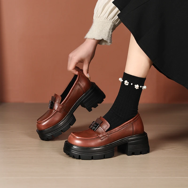 【翔子女鞋】复古时尚休闲百搭厚底乐福鞋小皮鞋子女增高显瘦031010