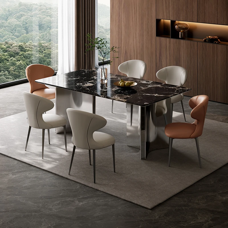 【迷住优选】全友家居天然奢石餐桌轻奢高级感长方形吃饭桌子椅子