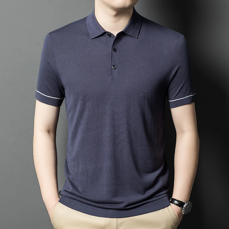 老钱风男装高级感夏季POLO衫商务休闲冰丝针织翻领桑蚕丝短袖T恤