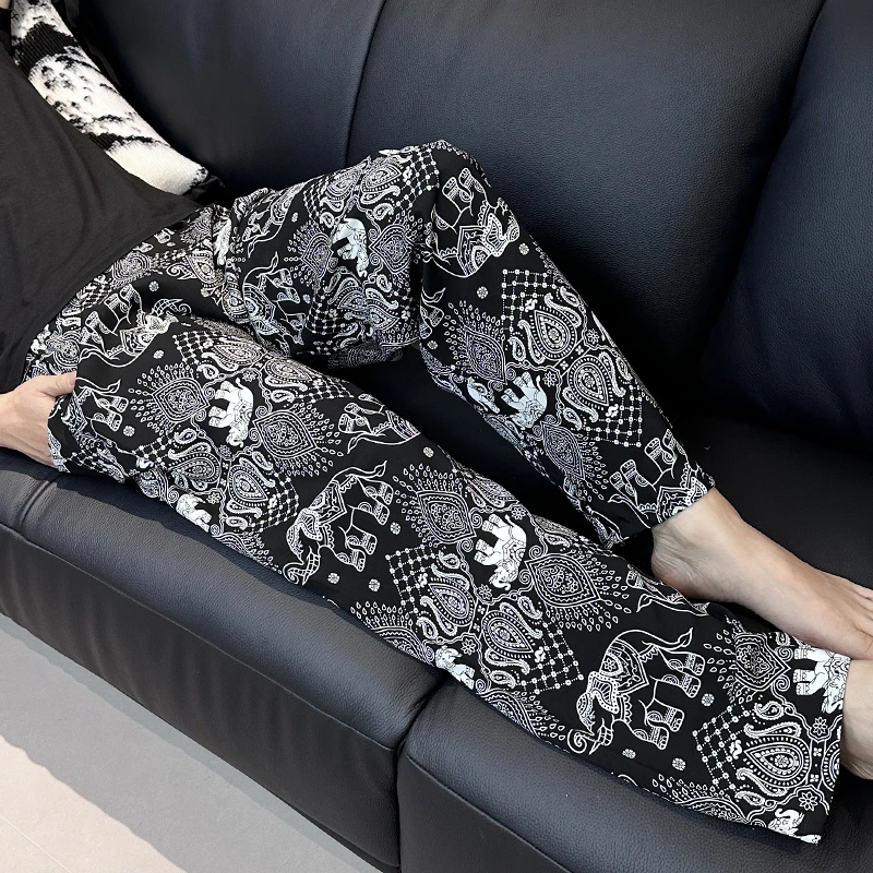 新款棉绸睡裤男士夏薄款人造棉防蚊裤绵绸灯笼裤度假沙滩长家居裤