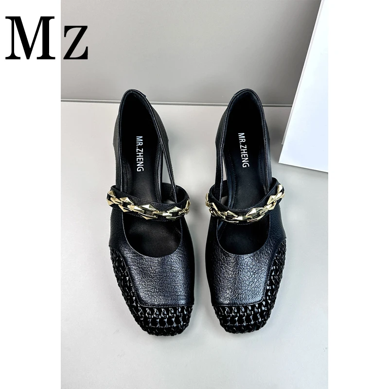 全羊皮高定版/夏季新款编织镂空凉鞋侧空一字带玛丽珍鞋凉鞋女