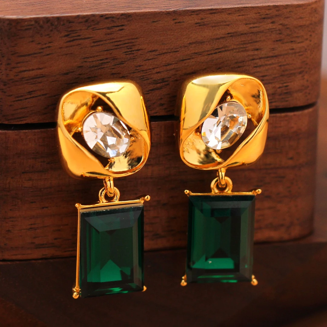 铜合金合成锆石耳饰【KEFAN珂梵】复古法式时尚百搭优雅耳环