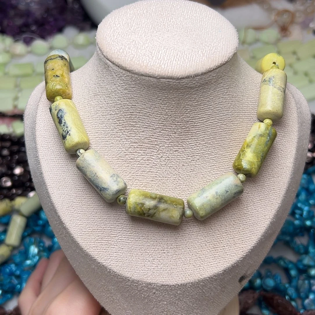 玛瑙/玉髓合金珠宝半成品N42。11.5mm天然绿图画石桶珠一条