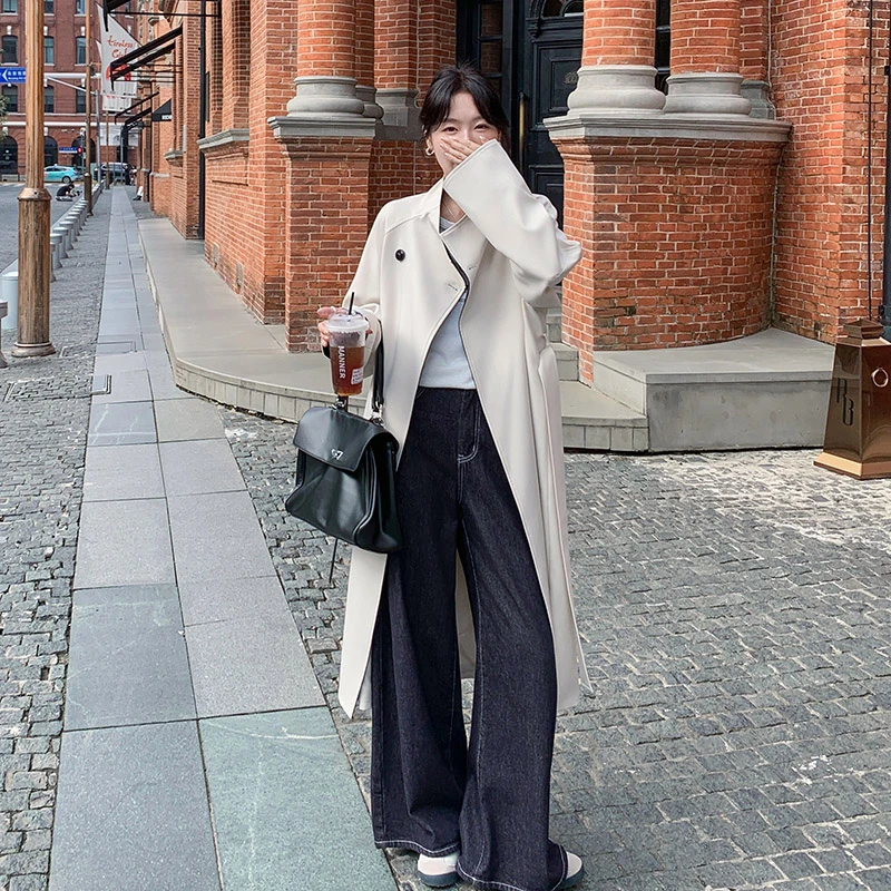 米白色时髦撞色立领气质风衣外套女2025早春秋英伦风收腰显瘦大衣