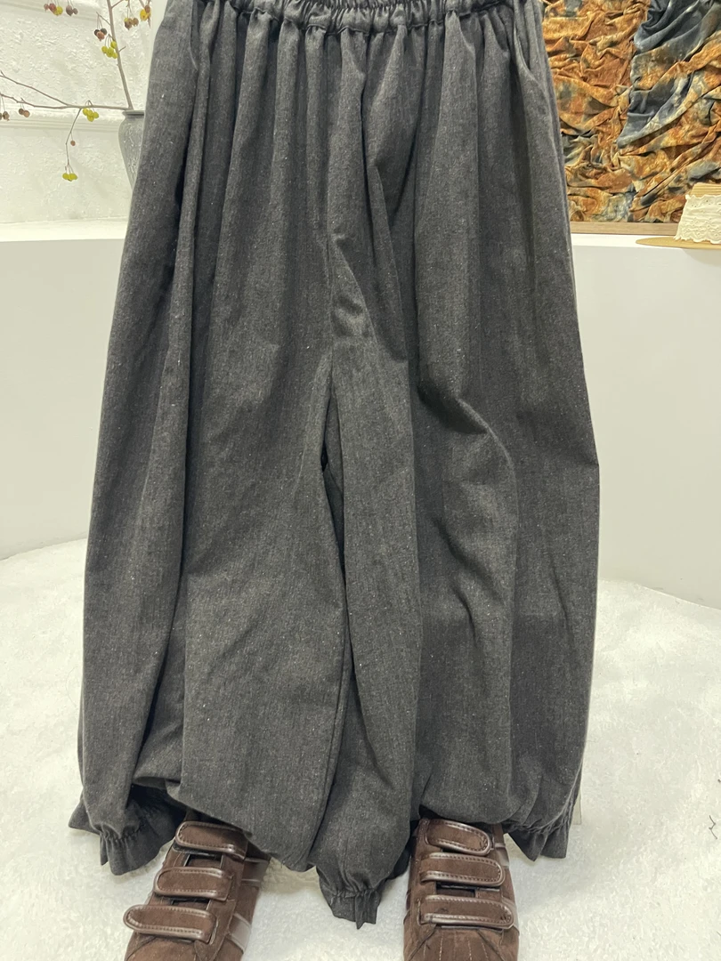 脏染炒色文艺感棉麻花苞裤